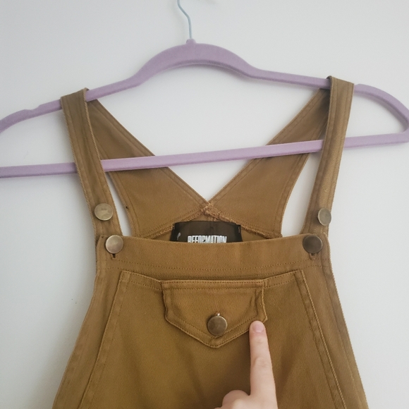 Reformation Fella Cotton Canvas Overalls Green Brown Size Small - Picture 4 of 10